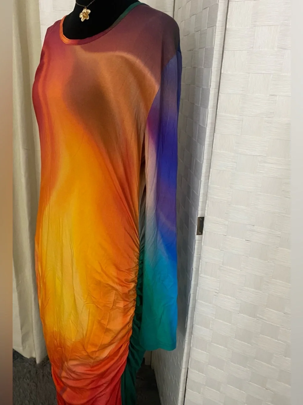 Long Sleeve Ombre Sunset Maxi Dress - Multicolor - Picture 4 of 8